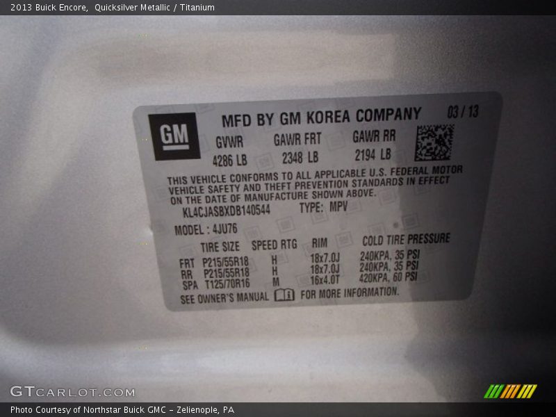 Quicksilver Metallic / Titanium 2013 Buick Encore