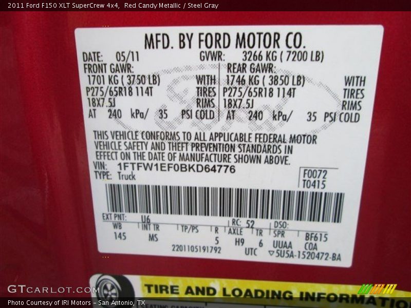 Red Candy Metallic / Steel Gray 2011 Ford F150 XLT SuperCrew 4x4