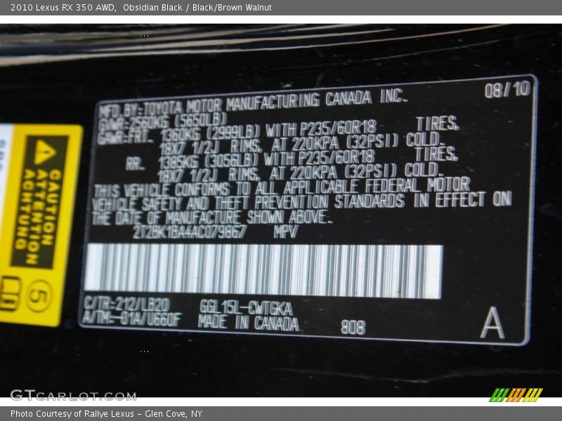 Obsidian Black / Black/Brown Walnut 2010 Lexus RX 350 AWD