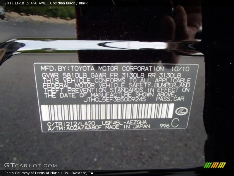 Obsidian Black / Black 2011 Lexus LS 460 AWD