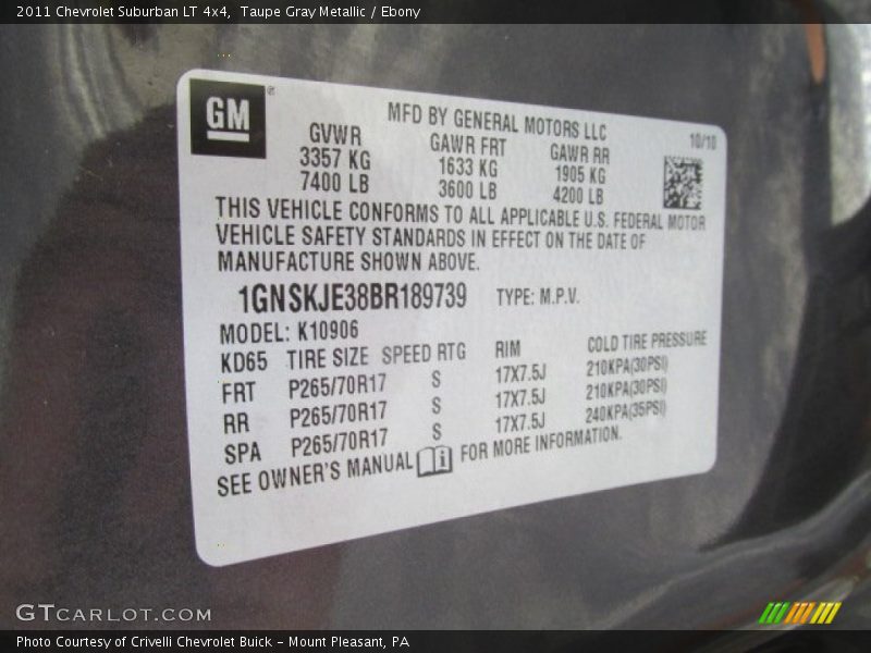 Taupe Gray Metallic / Ebony 2011 Chevrolet Suburban LT 4x4