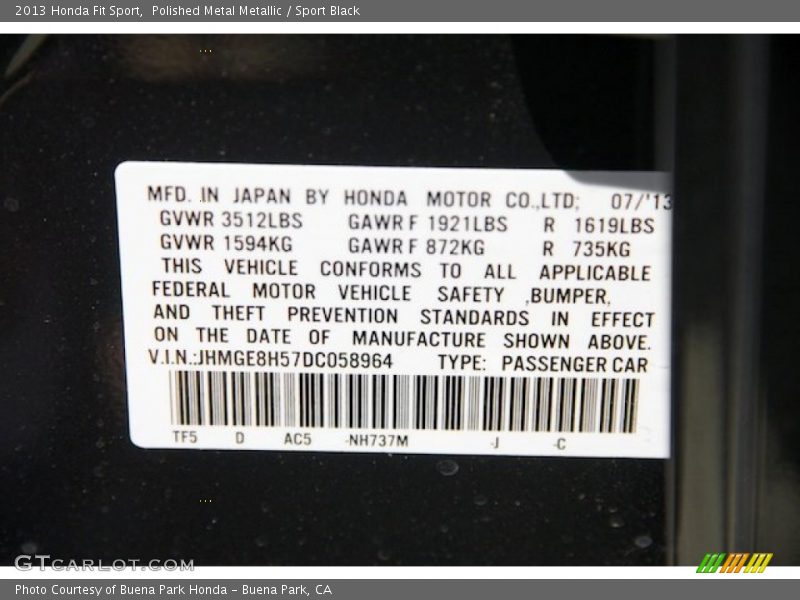 Polished Metal Metallic / Sport Black 2013 Honda Fit Sport