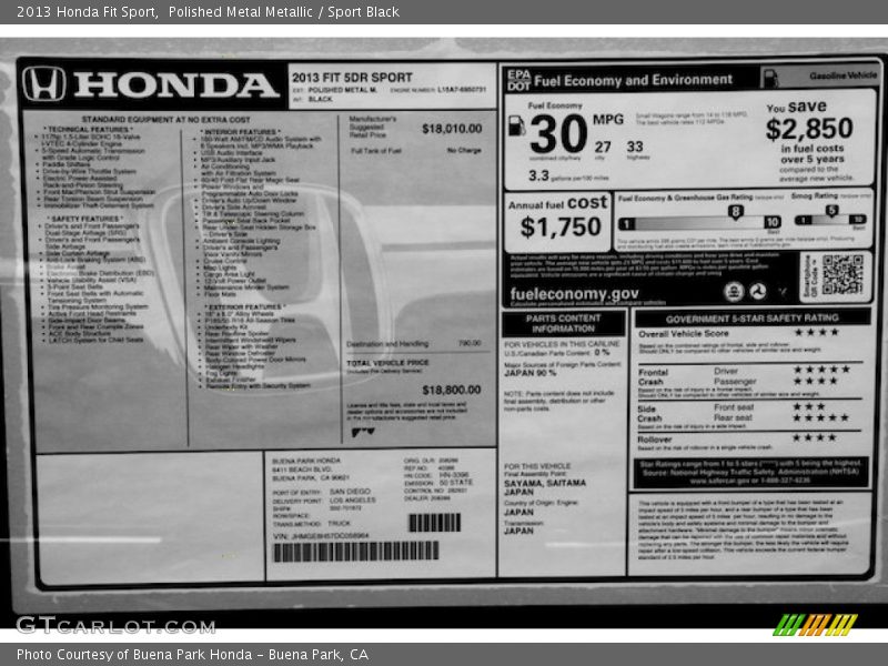 Polished Metal Metallic / Sport Black 2013 Honda Fit Sport