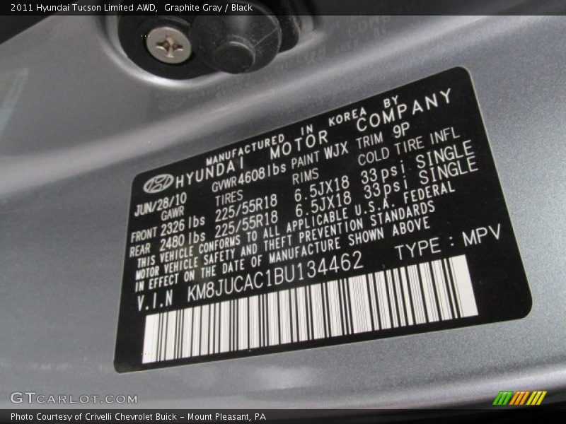 Graphite Gray / Black 2011 Hyundai Tucson Limited AWD