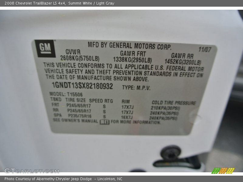 Summit White / Light Gray 2008 Chevrolet TrailBlazer LS 4x4