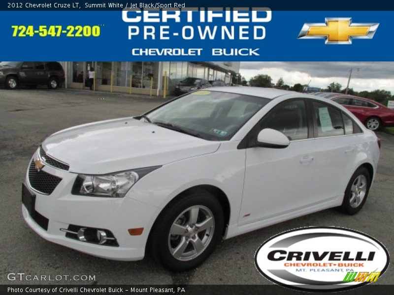 Summit White / Jet Black/Sport Red 2012 Chevrolet Cruze LT
