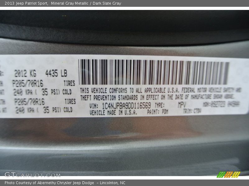 Mineral Gray Metallic / Dark Slate Gray 2013 Jeep Patriot Sport