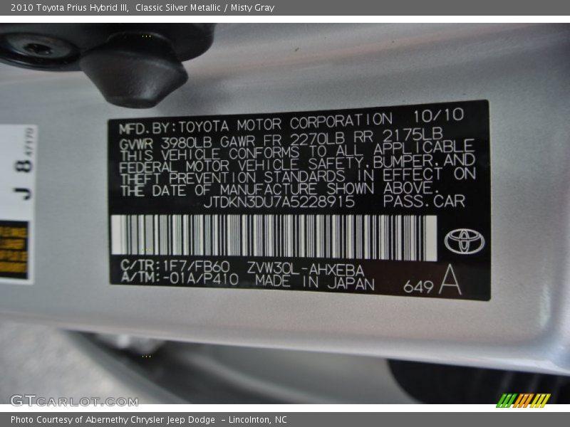Classic Silver Metallic / Misty Gray 2010 Toyota Prius Hybrid III