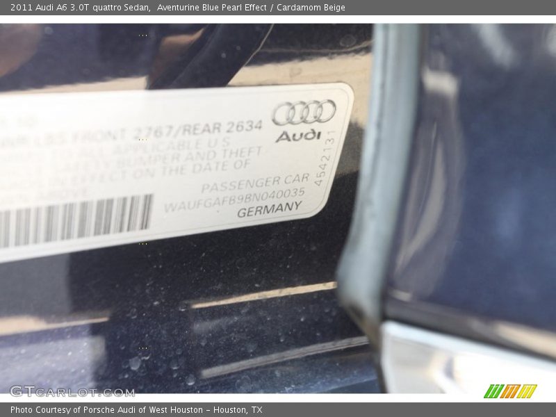 Aventurine Blue Pearl Effect / Cardamom Beige 2011 Audi A6 3.0T quattro Sedan