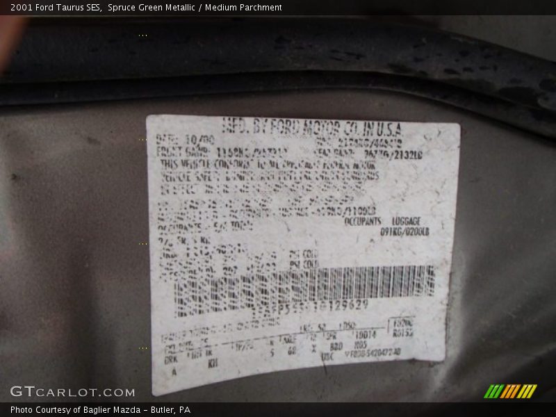 Spruce Green Metallic / Medium Parchment 2001 Ford Taurus SES