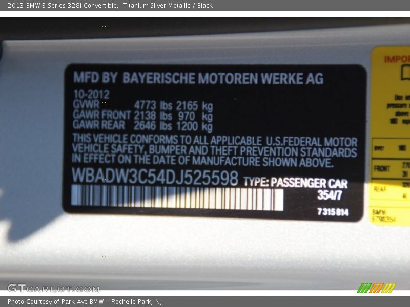 Titanium Silver Metallic / Black 2013 BMW 3 Series 328i Convertible