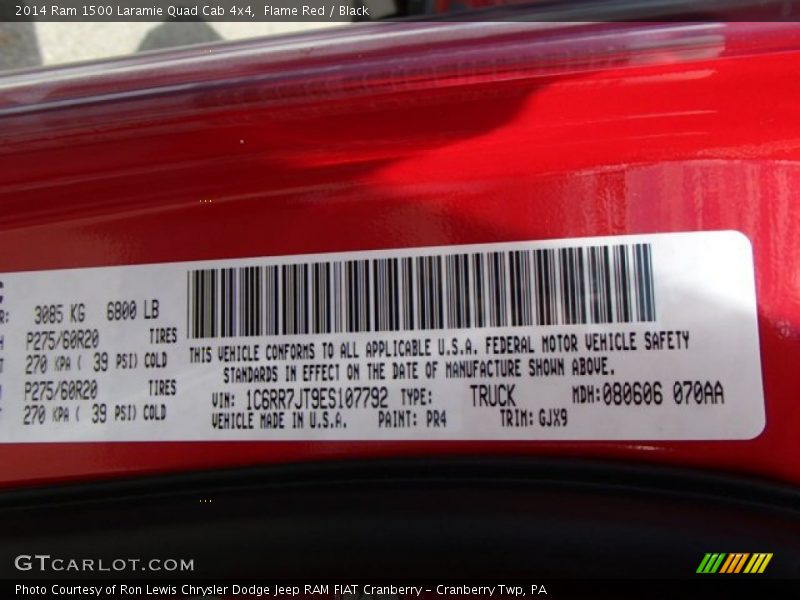 2014 1500 Laramie Quad Cab 4x4 Flame Red Color Code PR4