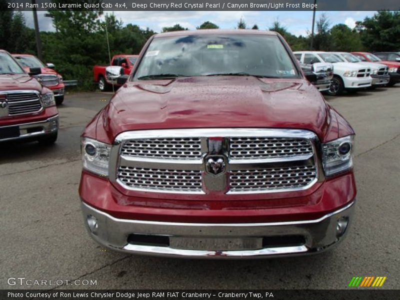 Deep Cherry Red Crystal Pearl / Canyon Brown/Light Frost Beige 2014 Ram 1500 Laramie Quad Cab 4x4