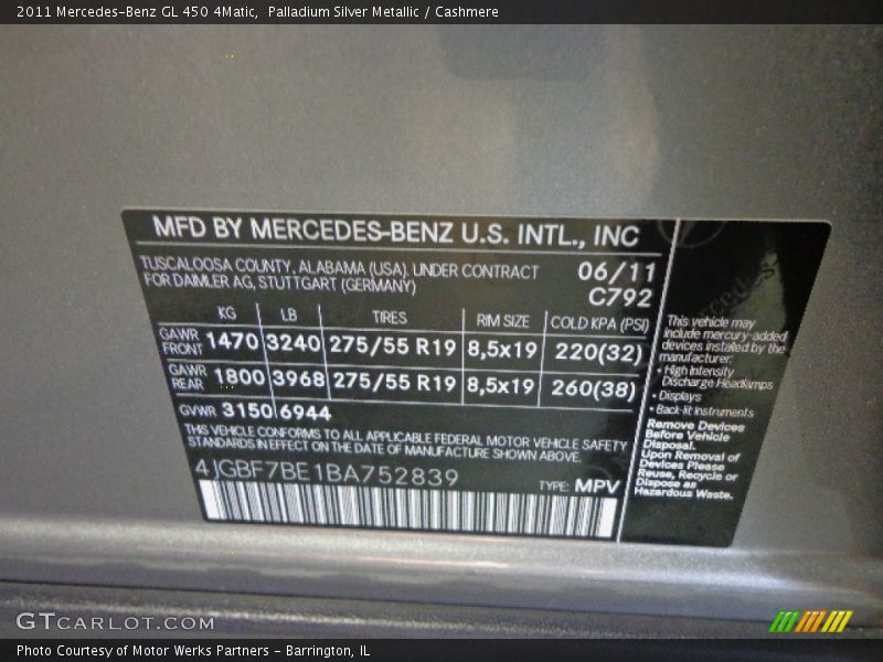 Palladium Silver Metallic / Cashmere 2011 Mercedes-Benz GL 450 4Matic