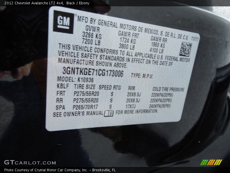 Black / Ebony 2012 Chevrolet Avalanche LTZ 4x4