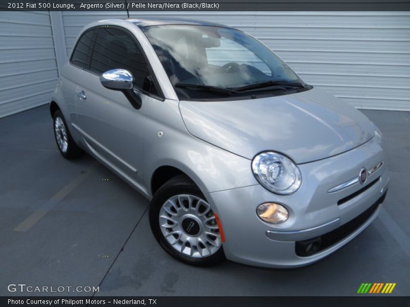 Argento (Silver) / Pelle Nera/Nera (Black/Black) 2012 Fiat 500 Lounge