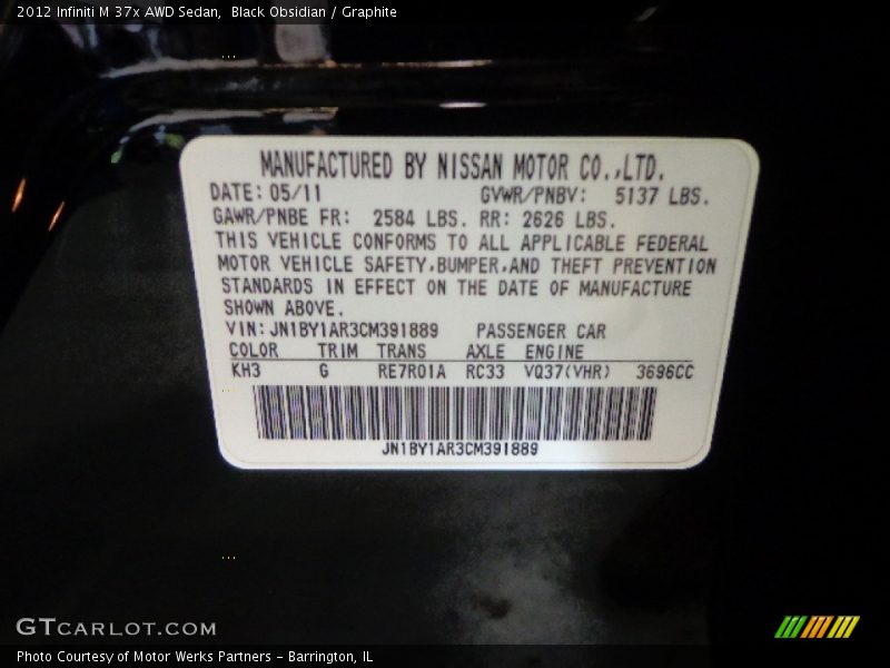 Black Obsidian / Graphite 2012 Infiniti M 37x AWD Sedan