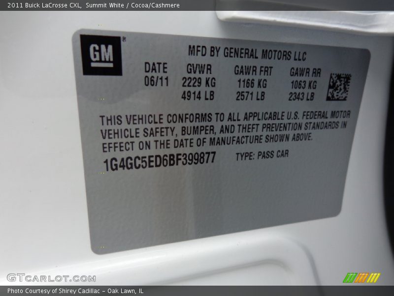 Summit White / Cocoa/Cashmere 2011 Buick LaCrosse CXL