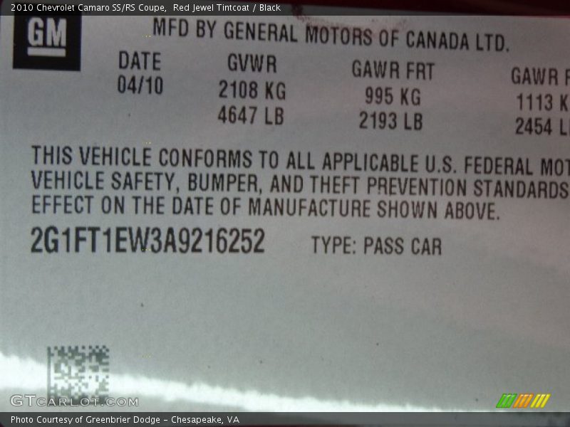 Red Jewel Tintcoat / Black 2010 Chevrolet Camaro SS/RS Coupe