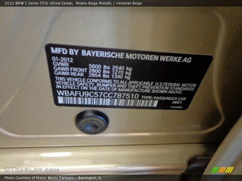 Milano Beige Metallic / Venetian Beige 2012 BMW 5 Series 550i xDrive Sedan