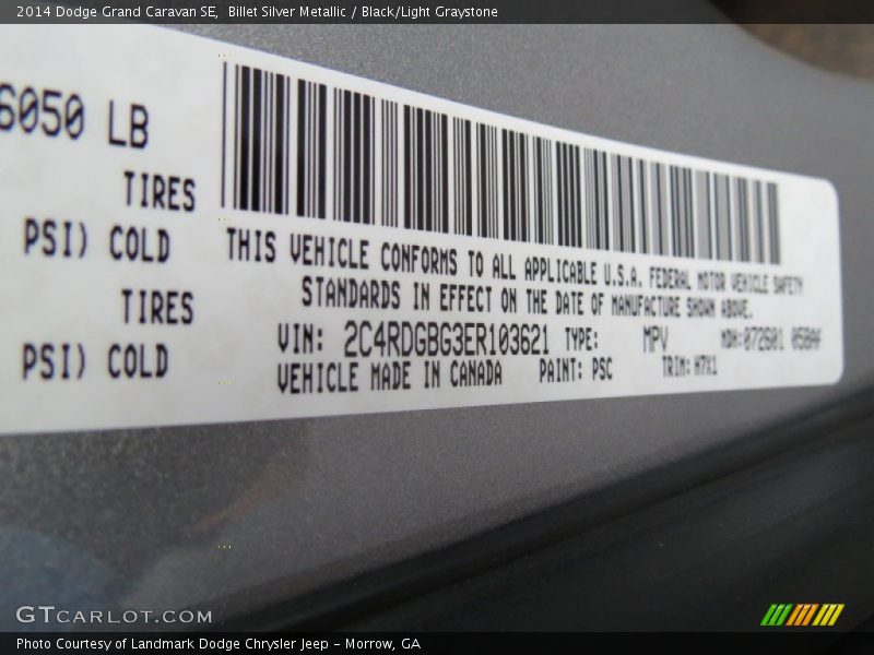 2014 Grand Caravan SE Billet Silver Metallic Color Code PSC