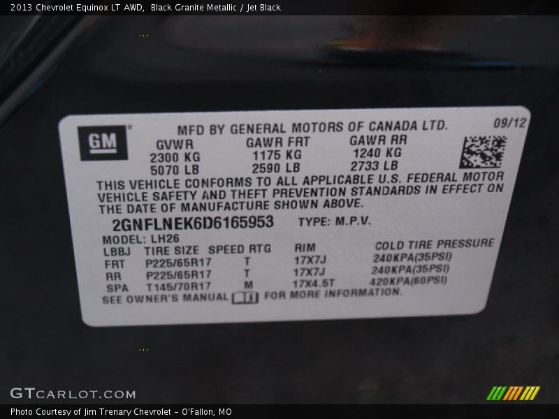 Black Granite Metallic / Jet Black 2013 Chevrolet Equinox LT AWD