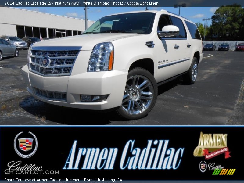 White Diamond Tricoat / Cocoa/Light Linen 2014 Cadillac Escalade ESV Platinum AWD