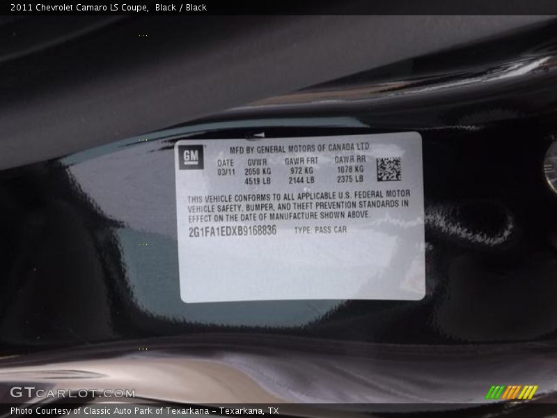 Black / Black 2011 Chevrolet Camaro LS Coupe