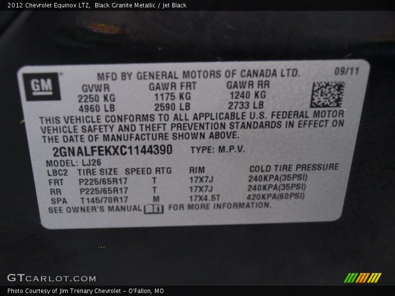 Black Granite Metallic / Jet Black 2012 Chevrolet Equinox LTZ
