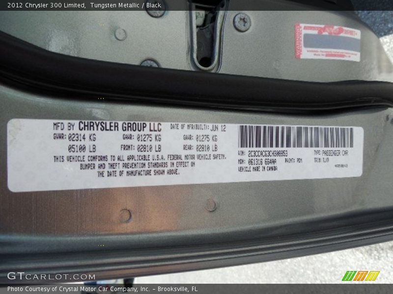 Tungsten Metallic / Black 2012 Chrysler 300 Limited