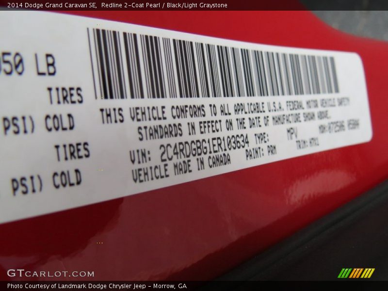 2014 Grand Caravan SE Redline 2-Coat Pearl Color Code PRM