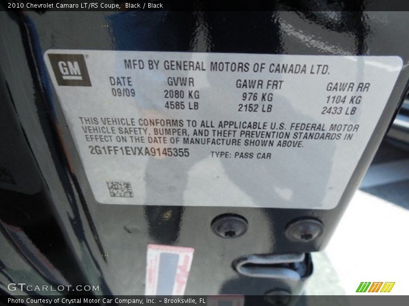 Black / Black 2010 Chevrolet Camaro LT/RS Coupe
