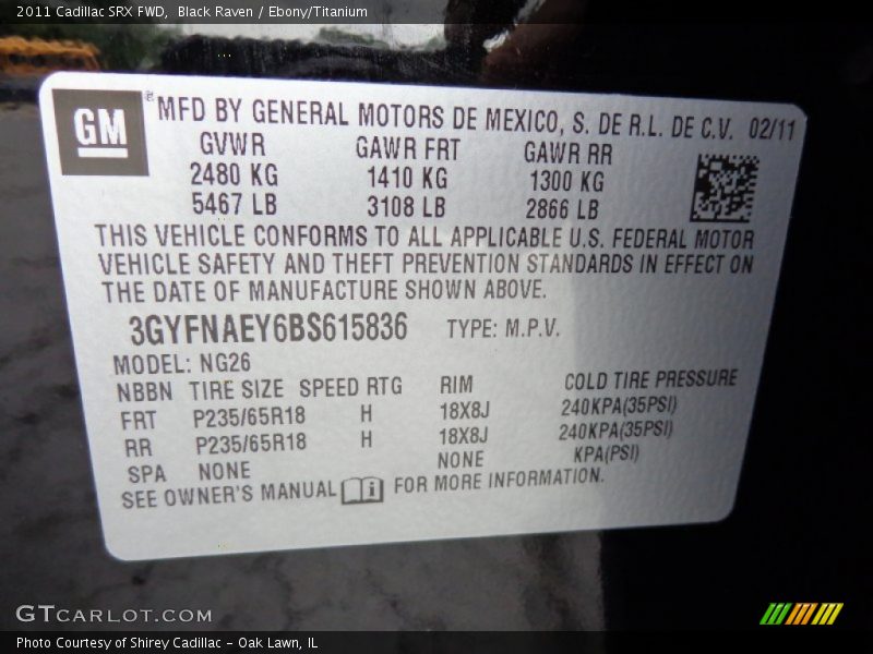 Black Raven / Ebony/Titanium 2011 Cadillac SRX FWD