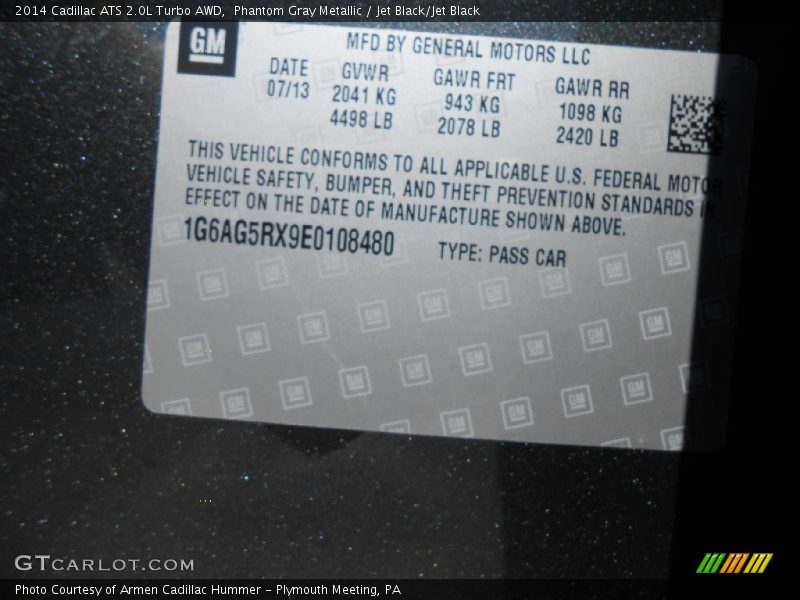 Phantom Gray Metallic / Jet Black/Jet Black 2014 Cadillac ATS 2.0L Turbo AWD