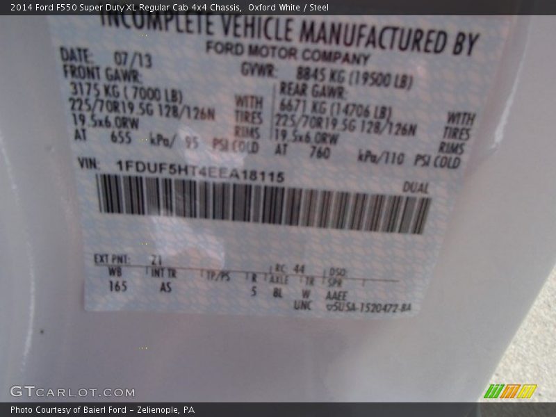 Oxford White / Steel 2014 Ford F550 Super Duty XL Regular Cab 4x4 Chassis