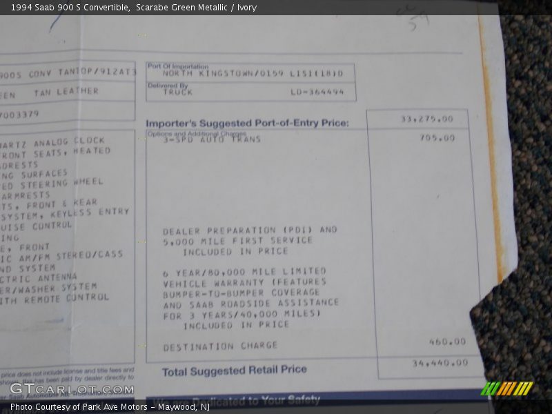  1994 900 S Convertible Window Sticker