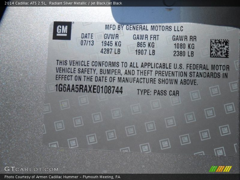 Radiant Silver Metallic / Jet Black/Jet Black 2014 Cadillac ATS 2.5L
