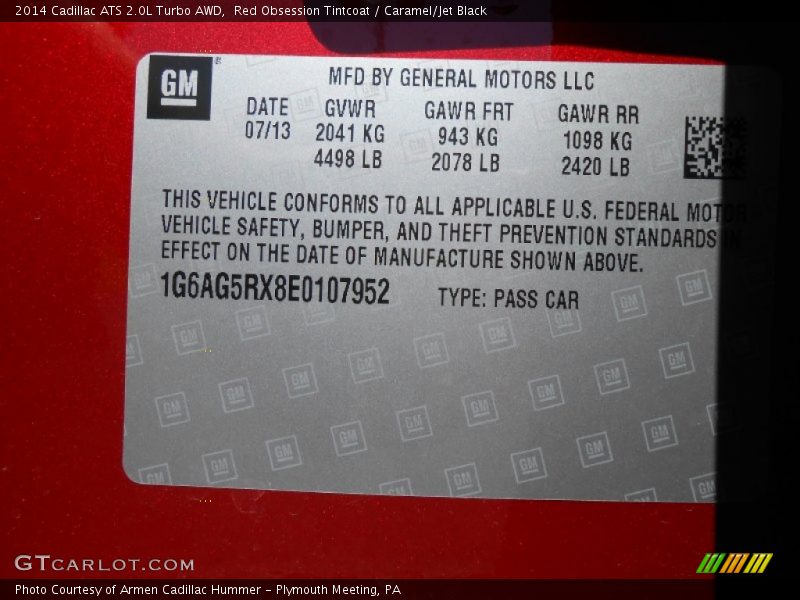 Info Tag of 2014 ATS 2.0L Turbo AWD
