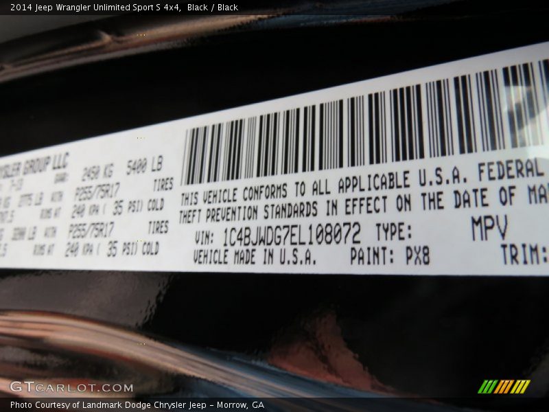 2014 Wrangler Unlimited Sport S 4x4 Black Color Code PX8