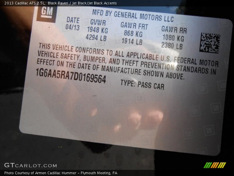 Black Raven / Jet Black/Jet Black Accents 2013 Cadillac ATS 2.5L