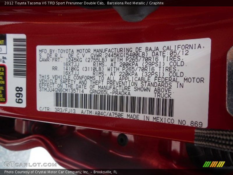 Barcelona Red Metallic / Graphite 2012 Toyota Tacoma V6 TRD Sport Prerunner Double Cab