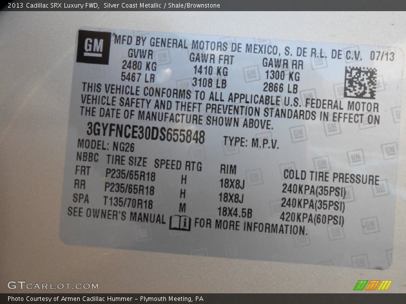 Silver Coast Metallic / Shale/Brownstone 2013 Cadillac SRX Luxury FWD