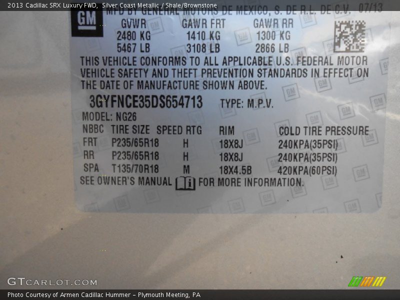 Silver Coast Metallic / Shale/Brownstone 2013 Cadillac SRX Luxury FWD