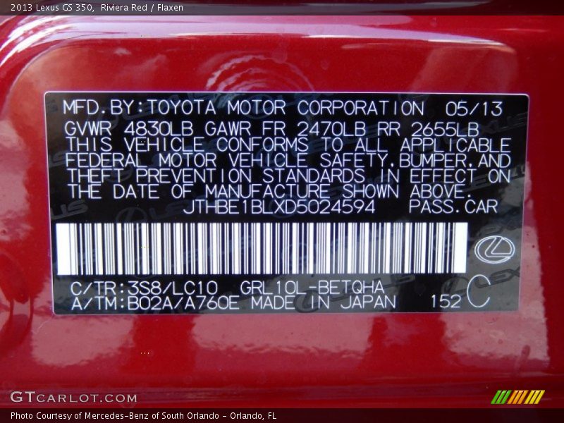 2013 GS 350 Riviera Red Color Code 3S8