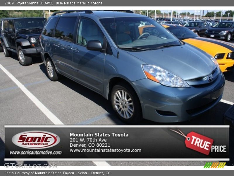 Blue Mirage Metallic / Stone 2009 Toyota Sienna LE AWD