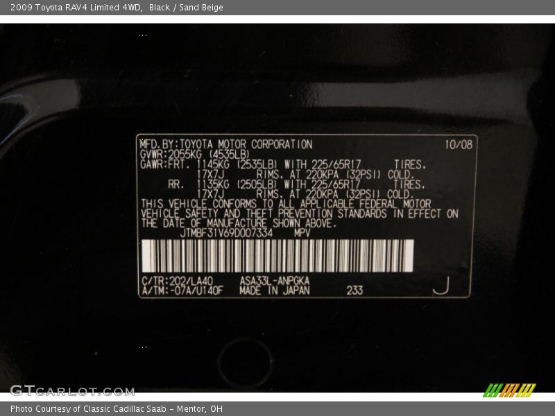 Black / Sand Beige 2009 Toyota RAV4 Limited 4WD