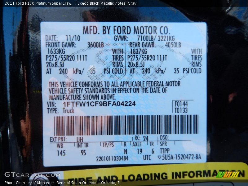 Tuxedo Black Metallic / Steel Gray 2011 Ford F150 Platinum SuperCrew