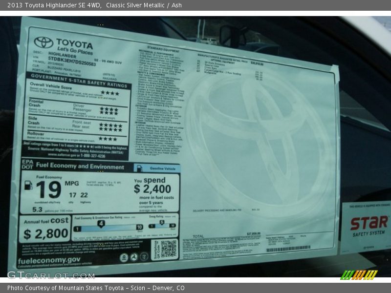 Classic Silver Metallic / Ash 2013 Toyota Highlander SE 4WD