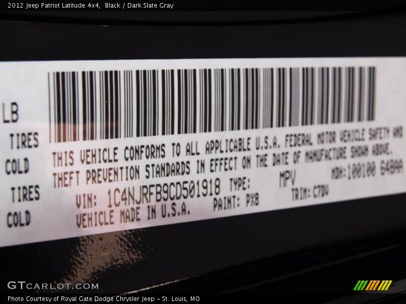 Black / Dark Slate Gray 2012 Jeep Patriot Latitude 4x4
