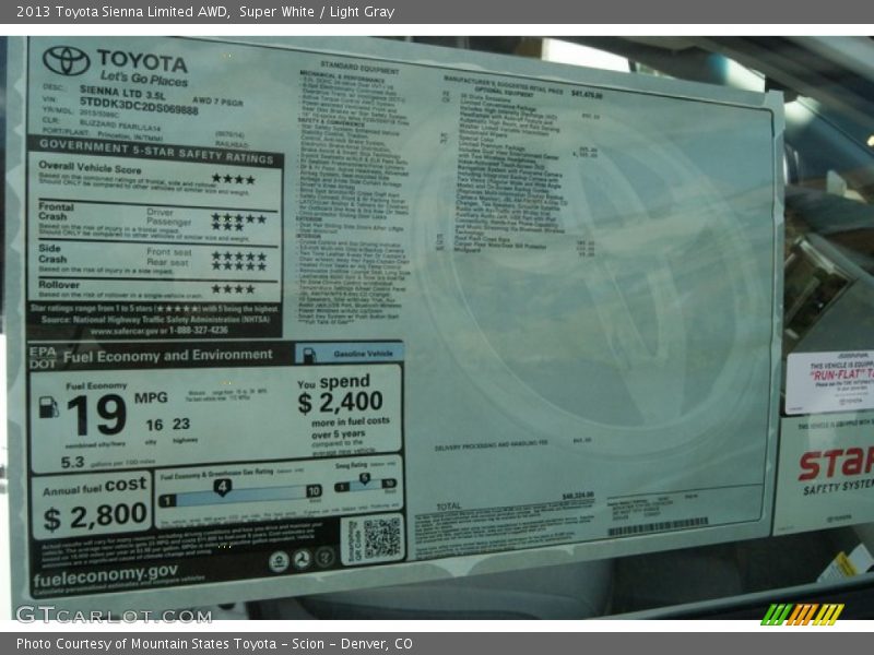 Super White / Light Gray 2013 Toyota Sienna Limited AWD